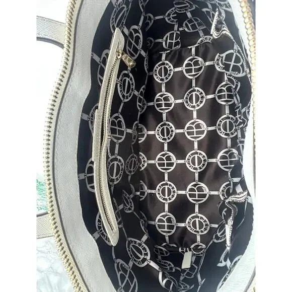 RARE Henri Bendel W 57th Ikat Satchel Tote Blue White & Bag Charm Coastal Chic - Picture 4 of 9